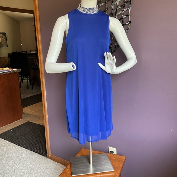 TIANA B Brilliant sapphire, lined, swing dress w/stand up collar SZ S. NWT - Picture 3 of 7